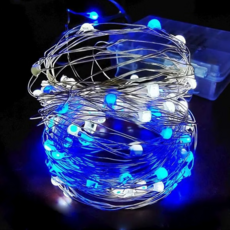 MODACore 摩達客 100燈LED大頭銅線燈串 USB電池盒兩用充電 + 遙控器, 藍色 + 白色, 1組