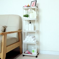 마켓플랜 이동식 스퀘어 선반 트롤리, 화이트, 5단