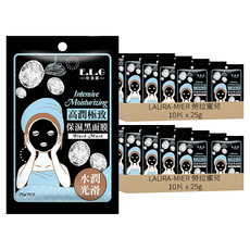 LAURA-MIER 勞拉蜜兒 高潤極致保濕黑面膜 Set 玻尿酸 海藻醣 水解蠶絲, 10片, 2盒