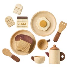 숲소리 주방놀이 원목장난감 브런치 세트 719g, 혼합색상, 1개