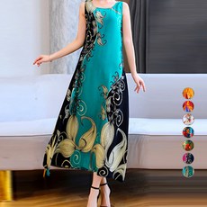 ATTERLIC 時尚印花寬鬆無袖長版洋裝 13837 含大尺碼, 綠色