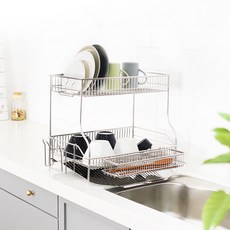 Stenfactory 頂級全304不鏽鋼雙層碗盤瀝水架, 單一顏色, 1個