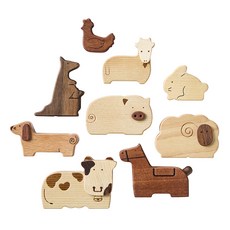 Soopsori 動物農場朋友 木製玩具 9件組, 混合顏色, 1個
