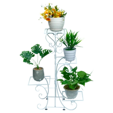 京太陽 雕花方形花架 4層, 簡約風格, 白色, 黑色, 金屬材質