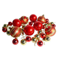 摩達客 聖誕30mm + 60mm造型彩繪球40個吊飾禮盒 YS-HB22306001 紅金色系 12格, 1組