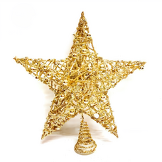 摩達客 25cm 珠鐵網立體樹頂星 (金色), 1組