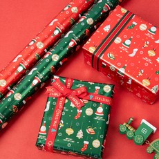 聖誕節金屬包裝紙, 2個, 聖誕老人與襪子紅色 + 綠色