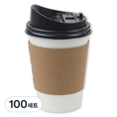 아이엔피 화이트 무지 종이컵 355ml + 블랙 롱개폐 뚜껑 + KP 홀더 세트, 100세트