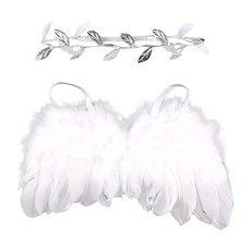 BEBEKIT 嬰兒自助攝影道具 天使翅膀與月桂葉髮帶組, 白色, 1組