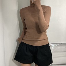 KnitNJean 女款貼身羅紋簡約基本款Nemeth高領針織衫