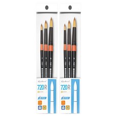 韓國 Rubens 圓頭水彩畫筆 720R 3件組, 2套, 8號, 12號, 16號