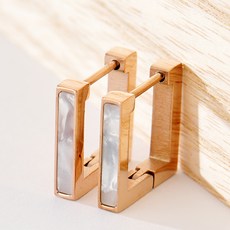 노이드비 여성용 써지컬스틸 스톤 사각링 로즈골드 귀걸이