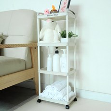 마켓플랜 이동식 카트 스퀘어 선반 트롤리, 화이트, 4단