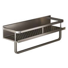 超級工廠 浴室置物架 有桿 40cm 灰色, 免打孔安裝, 浴室收納, 1個