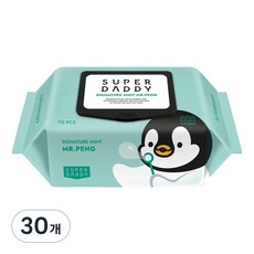 슈퍼대디 시그니처 미스터펭 민트 유아 물티슈 캡형, 70g, 70매, 30개