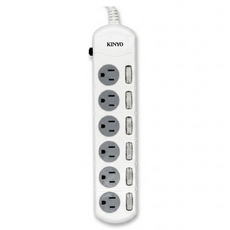 Kinyo 安全延長線 六開六插 PG3666, 1.8m, 白色 + 灰色, 1個