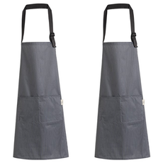 cofv 廚房工作咖啡廳用可調節長度生活防水圍裙, 黑色, 2個
