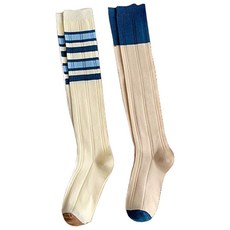 Edelin 藍色條紋長筒運動襪組, 2個, 白色 + 象牙白