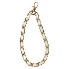 Timo 小香風 多功能皮革金屬短鍊 手機掛飾/包包吊飾/鑰匙圈 約19cm, 白色, 1條