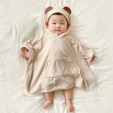 韓國 ikii 幼兒用純竹製Bamboo口袋毛巾浴袍 S, 熊, 1個
