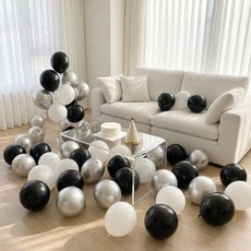 뷰라뷰 파티풍선 50p + 공기펌프 + 10m 리본 1롤, 08 실버 + 블랙 + 화이트, 1세트