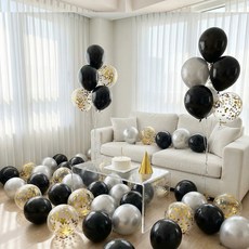 뷰라뷰 파티풍선 50p + 공기펌프 + 10m 리본 1롤, 04 실버 + 블랙 + 골드스팽글, 1세트