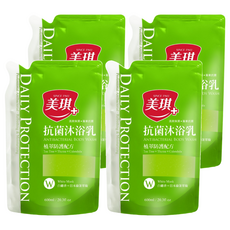 美琪 抗菌沐浴乳補充包, 白麝香+日本綠茶萃取, 植萃防護配方, 600ml, 4包