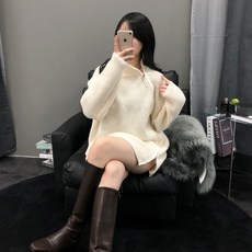 PEONIST 女款側邊拉鍊高領寬鬆針織衫