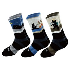 woawoa 【熊愛outdoor】極致速乾羊毛登山襪 3入組 台灣黑熊造型 Black Gray Blue Brown combination, 1入, Black, Gray, Blue, Brown combination