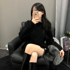 PEONIST 女款側邊拉鍊高領寬鬆針織衫
