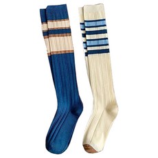 Edelin 藍色條紋長筒運動襪組, 2個, 藍色 + 白色