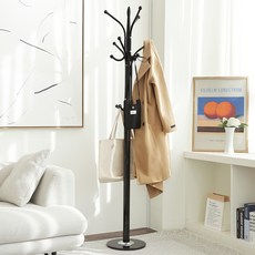 코멧 튼튼한 원판형 받침 스탠드 행거 옷걸이, 블랙