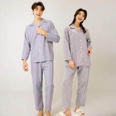 TERAWOOD 情侶款 現代線條翻領長袖睡衣 上下兩件組