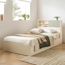 리바트 커먼베드 자녀가구 슬라이딩 도어형 침대 일반형 프레임 단품 방문설치, 화이트 + 그린도어