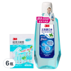 3M 三效漱口水 附牙線棒, 500ml, 6瓶