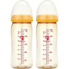 仿真觸感PPSU奶瓶, 橘色, 無奶嘴, 240ml, 2個