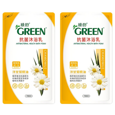 GREEN 綠的 抗菌沐浴乳 洋甘菊精油 補充包, 溫和配方 平衡肌膚 補充包包裝 減少塑膠浪費, 700ml, 2包