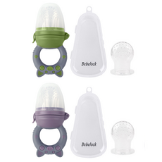 BeBeLock 小豬造型咬咬樂輔食器兩入組(附收納盒), 芋泥紫+橄欖綠, 1組