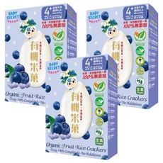 BABY SECRET 寶寶的秘密 有機米菓 無麩質 無過敏原 無農藥殘留 無添加糖 無添加鹽 無添加油 無添充氮氣, 藍莓, 36g, 3盒