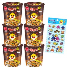 正品碰碰狐小鯊魚炒年糕多包麻辣炸醬麵 116g x 6p + 小鯊魚貼紙隨機發貨套組, 696g, 1組