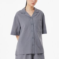 JAJU 여성용 냉감 통기성 레이온 코튼 시어서커 파자마 셔츠