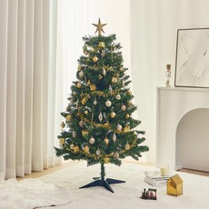 크리스마스 무장식 트리 + 오너먼트 트리장식 100p + LED 줄조명 200구 + 리모콘 세트, 그린(트리), 샴페인골드(오너먼트), 웜 화이트(조명)