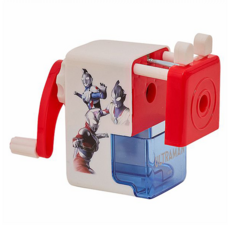 KiKimmy ULTRAMAN 超人力霸王 削鉛筆機 適用於細款筆桿 六角/三角/圓形/色鉛筆 抽屜式筆屑盒 輪轉式握柄 不鏽鋼螺旋刀頭, 紅色, 1個