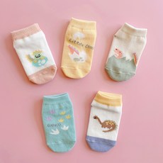 cocoB Dorothy 孩童恐龍印花防滑短襪 5雙組