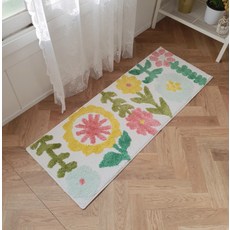 Rainbow house 花朵圖案廚房地墊, 白色的