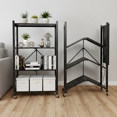 코멧 원터치 접이식 다용도 이동식 선반, 블랙, 4단