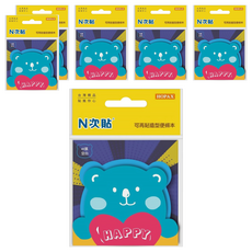 N次貼 造型便條本 63x70mm, 熊型 螢光藍, 45張, 6組