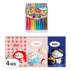 Molang 加厚綜合練習簿 隨機出貨 3入 + 地球化學 透明 12色色鉛筆, 混合顏色, 4套