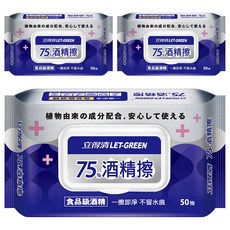 立得清 75%酒精擦濕紙巾 食品級酒精 擦拭美妝用具、嬰兒玩具和醫院診所 SGS認證有效抗菌99.9% 單片裝15*20cm, 1入, 3包