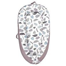 vanibaby 嬰兒床中床 頂級純棉 可機洗 可烘乾, 叢林樹葉 灰色 + 白色, 1個